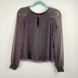 Rebecca Minkoff Floral Keyhole Raglan Long Sleeve Blouse sz S